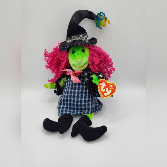 2001 Ty "Scary" Witch Plush Toy with Pink Hair. Original Swing Tag P.E. Filling - Picture 1 of 7